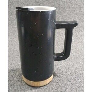 Ello Aspen Ceramic Travel Mug with Lid and Wood Base 16 oz Black